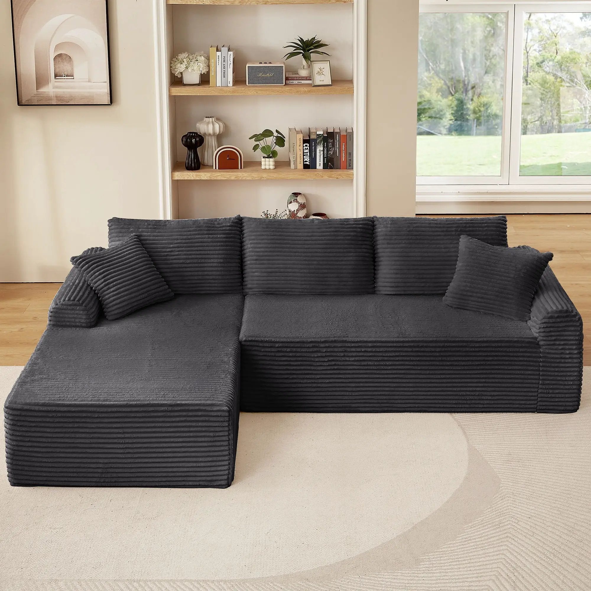 Modular Sectional With Arched Armrests, Includes 3 Back Cushions & 2 Throw Pillows by Unique Piece Furniture