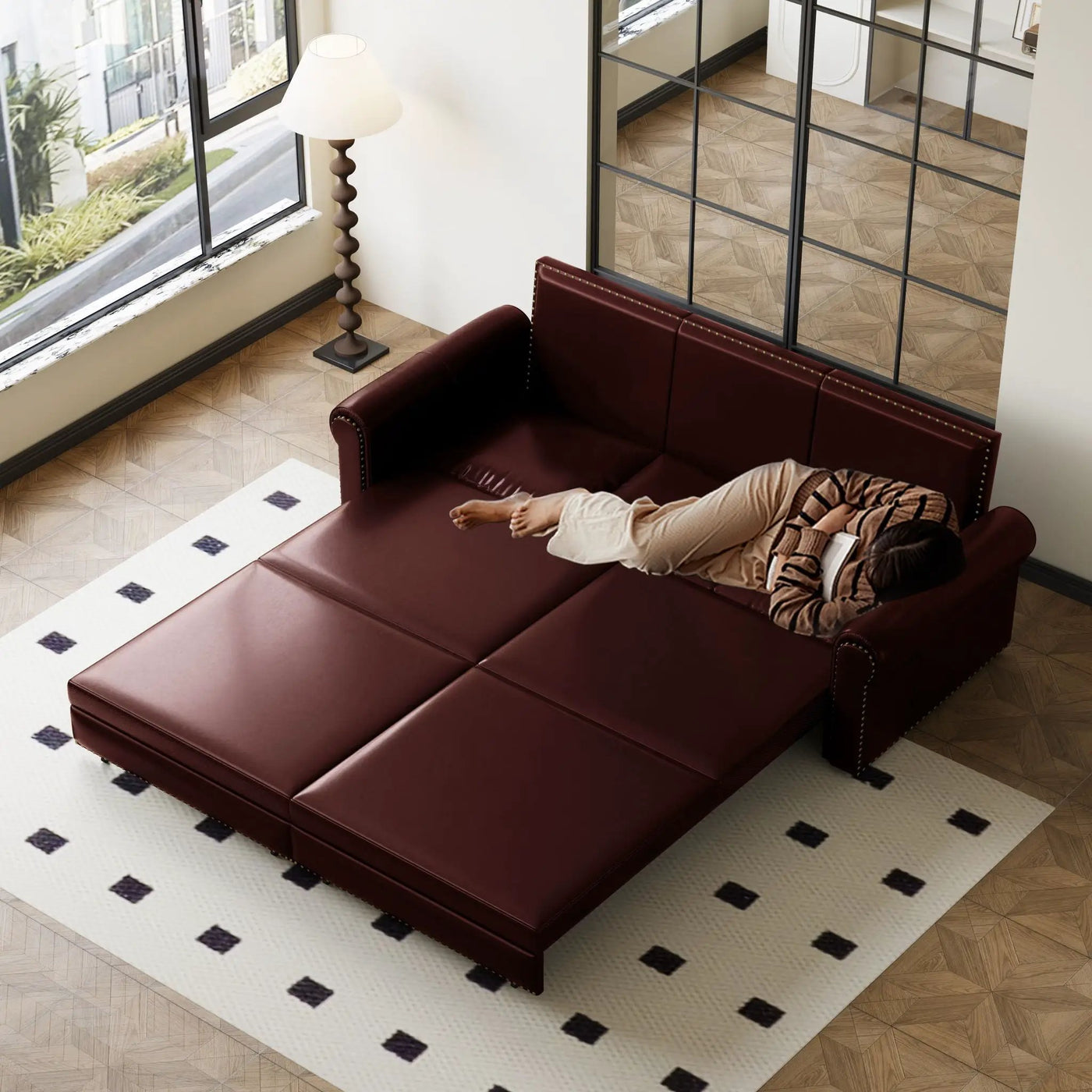 3 In 1 Convertible Sleeper Sofa With Nailhead Trim & Rolled Arm by HouseOfZazla