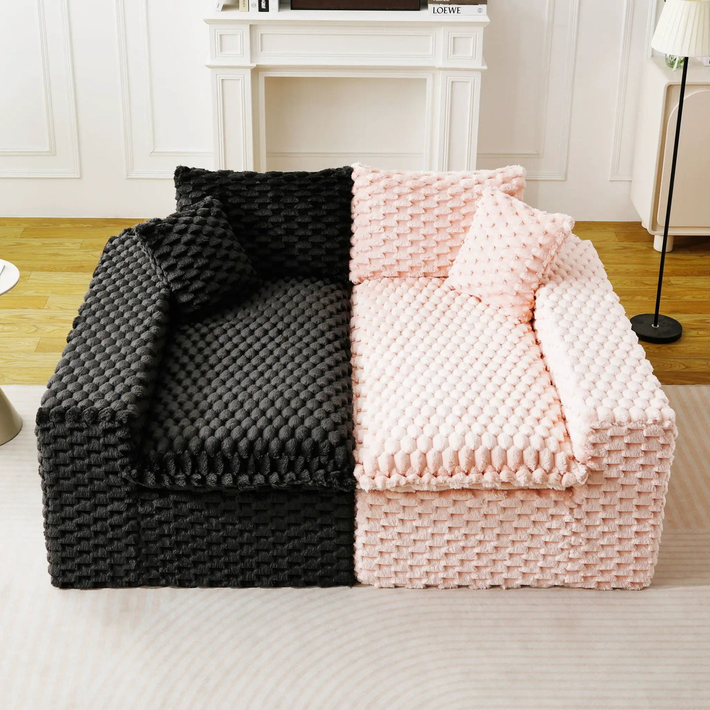 Multifunctional Sofa Pink Black, Fits 4 People by HouseOfZazla