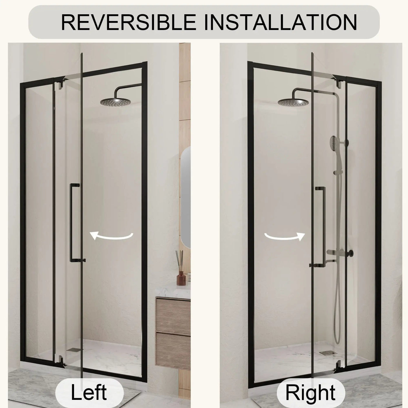 Semi Frameless Pivot Hinged Shower Door, Reversible Design by HouseOfZazla