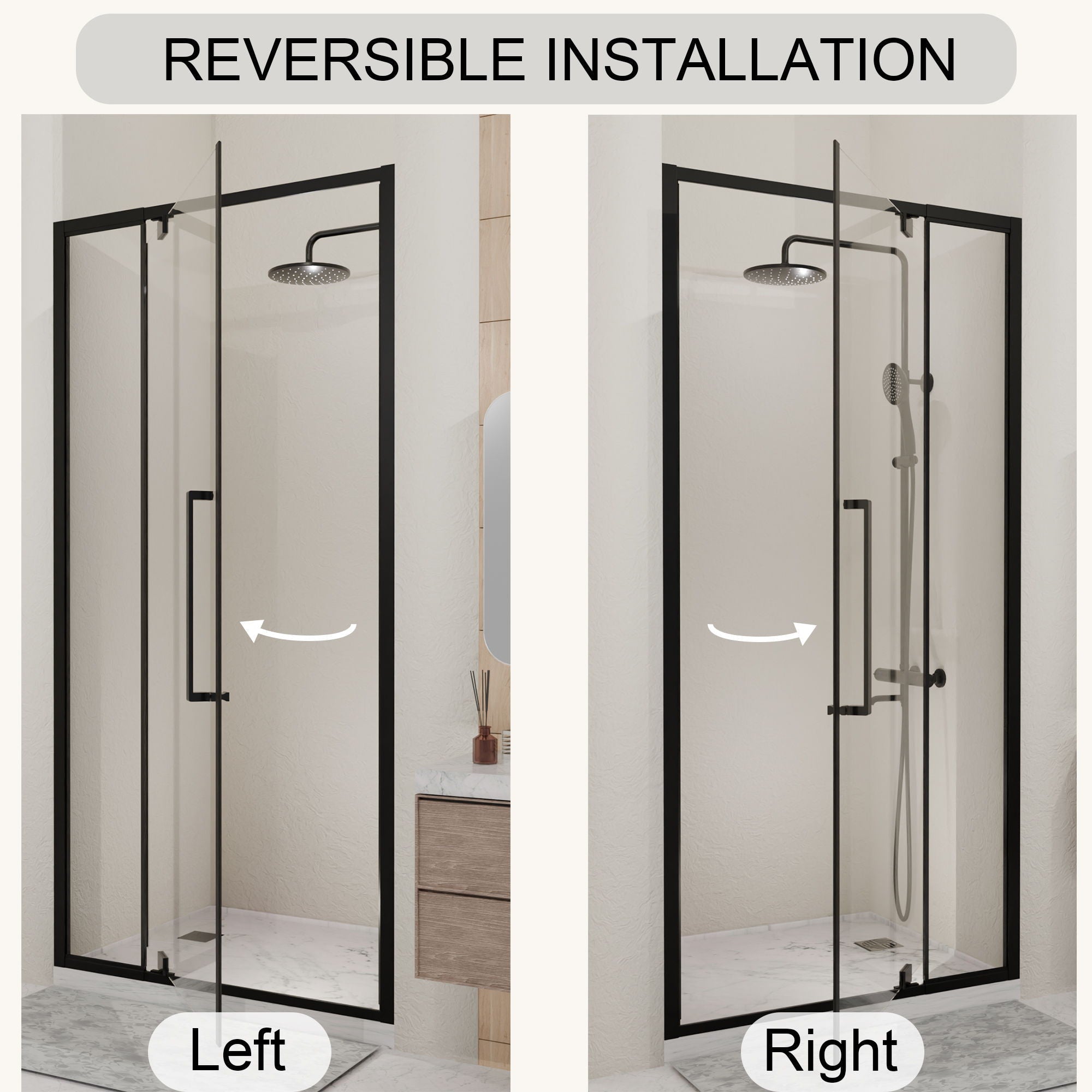 Semi Frameless Pivot Hinged Shower Door, Reversible Design by HouseOfZazla