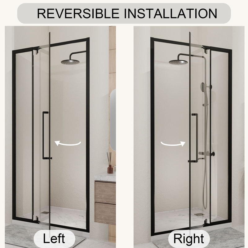 Semi Frameless Pivot Hinged Shower Door, Reversible Design by HouseOfZazla