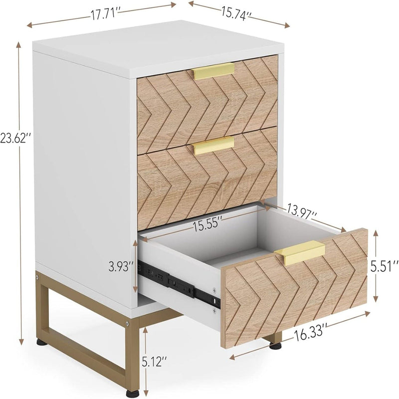 Nightstands With 3 Drawers, Zig Zag Design (Set of 2) - White / Oak by HouseOfZazla