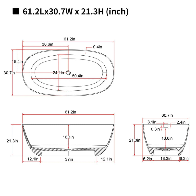 61'' Freestanding Bathtub with Overflow and Pop-up Drain by HouseOfZazla