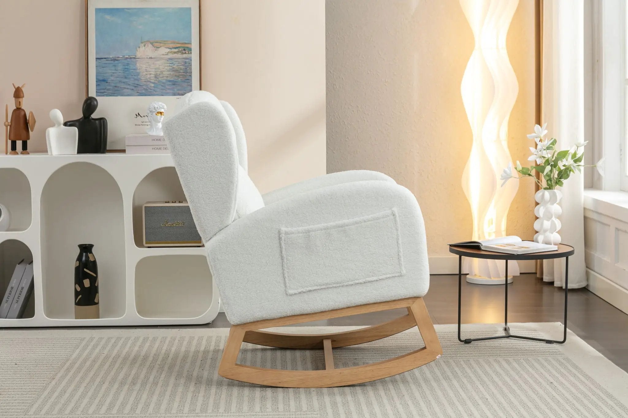 Teddy Fabric Rocking Chair With Packet Wood Legs - Ivory by Unique Piece Furniture