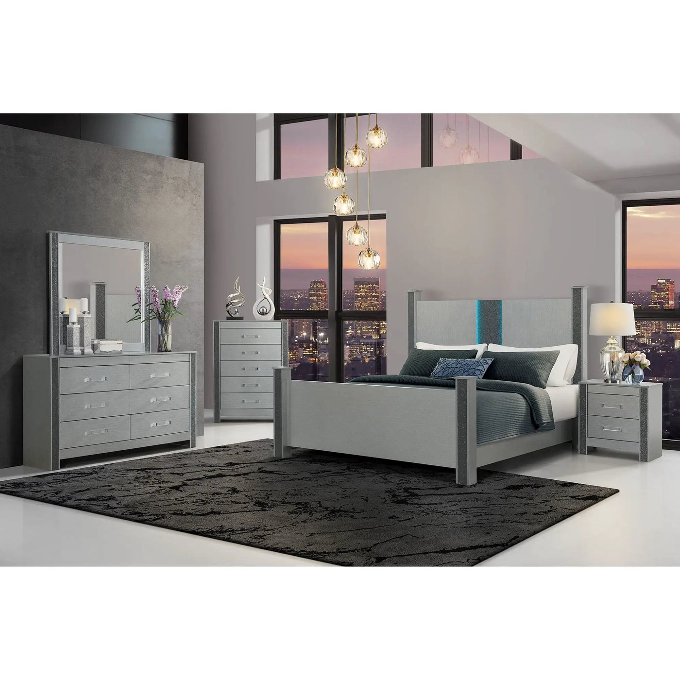 Lorenzo - 5 Piece Bedroom Set With Glittered Detailing by HouseOfZazla