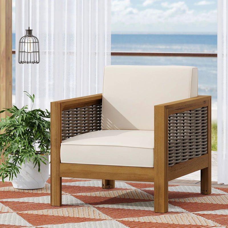 Outdoor Acacia Wood Club Chair With Wicker Accents by HouseOfZazla