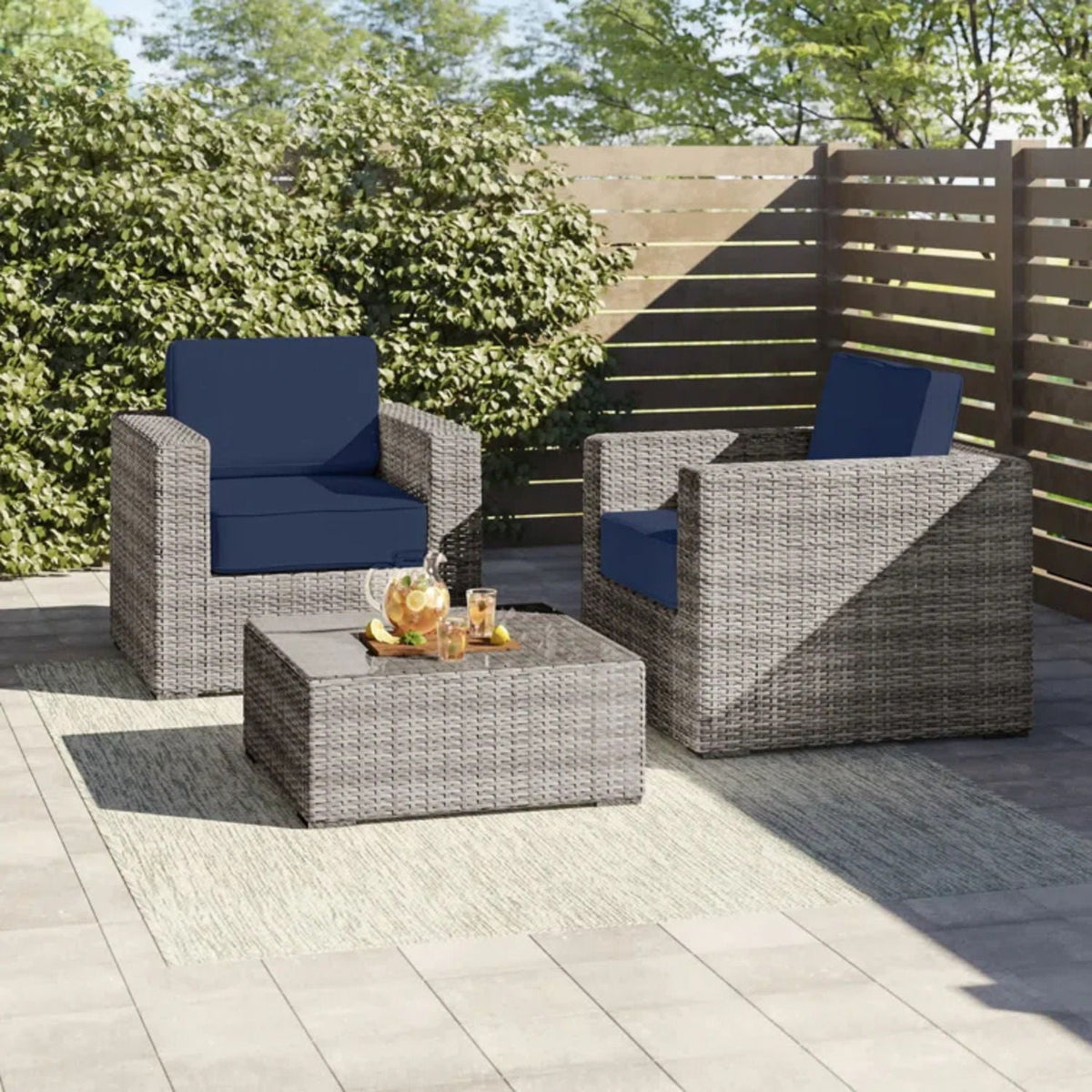 3 Piece Outdoor Seating Set with Cushions - Light Brown, Dark Brown, or Dark Gray, photo 7 of 17