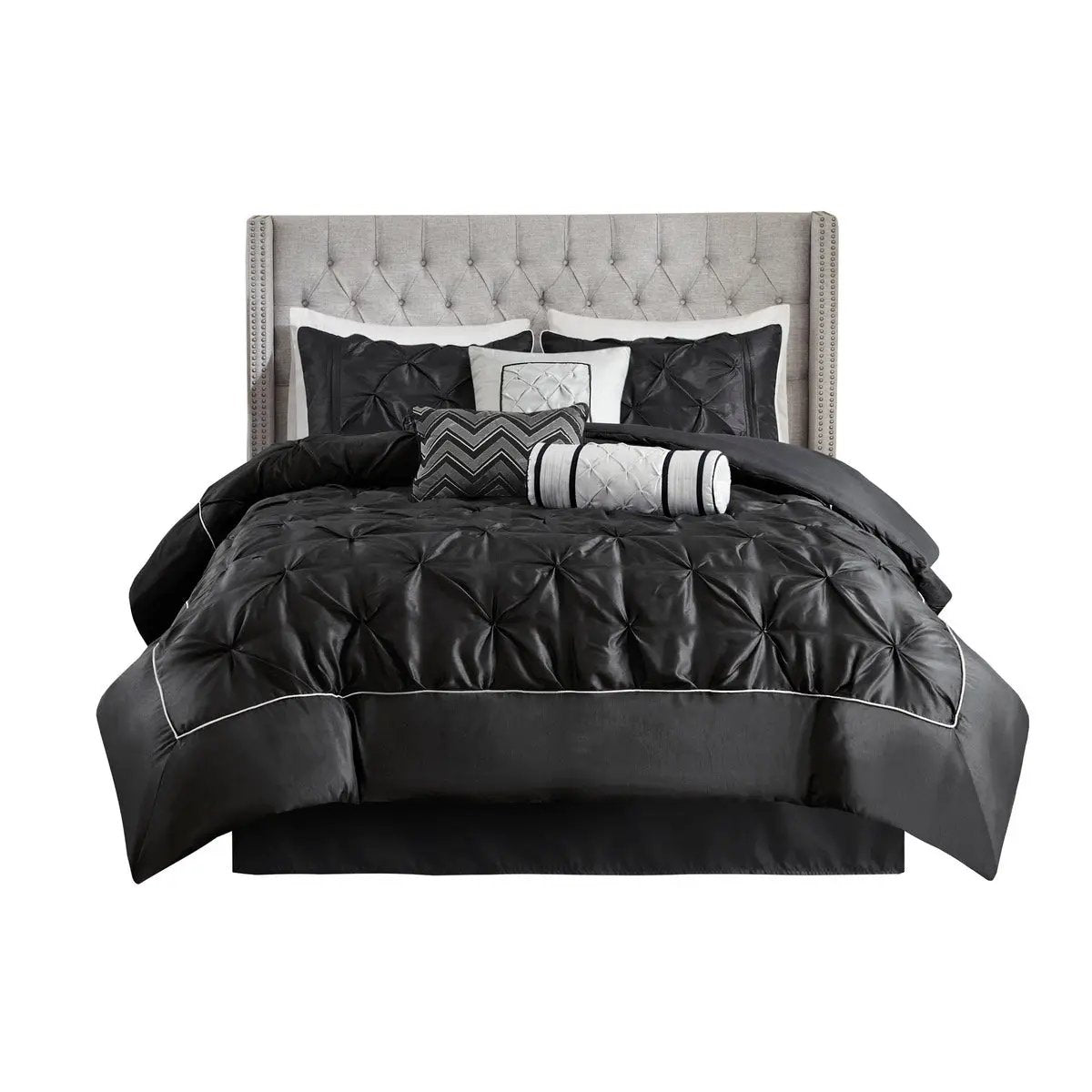 7 Piece Tufted Comforter Set Black California King by HouseOfZazla