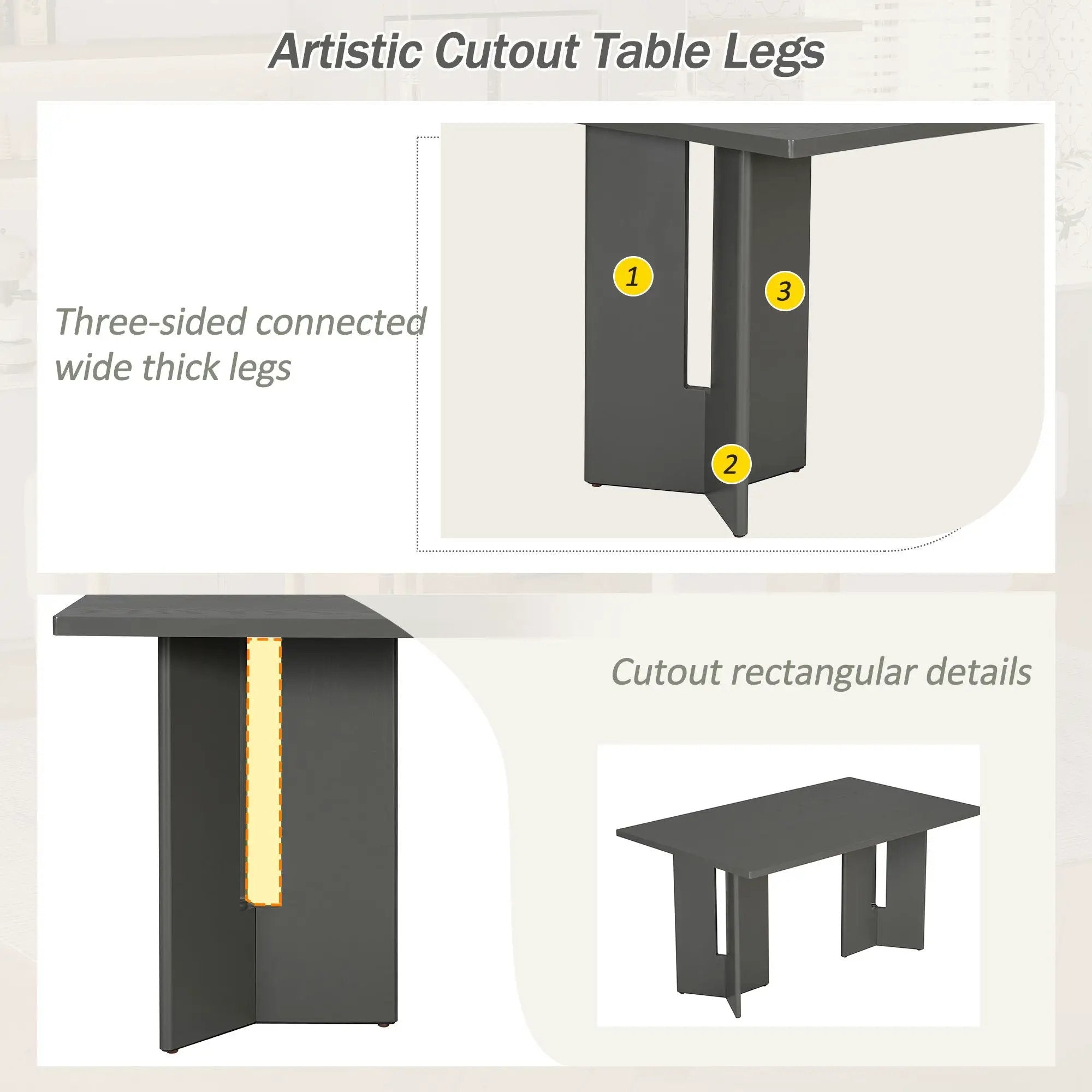Dining Table Set With 6 Upholstered Chairs, Rectangular Table With Cutout Legs by HouseOfZazla