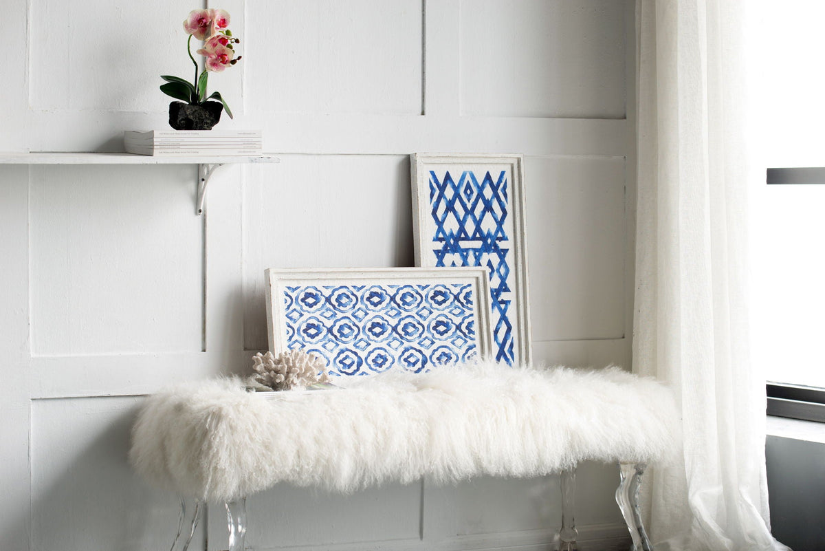 Modern Wall Art Decor Set of 2 with Fir Wood Frame - White / Blue, photo 5 of 11