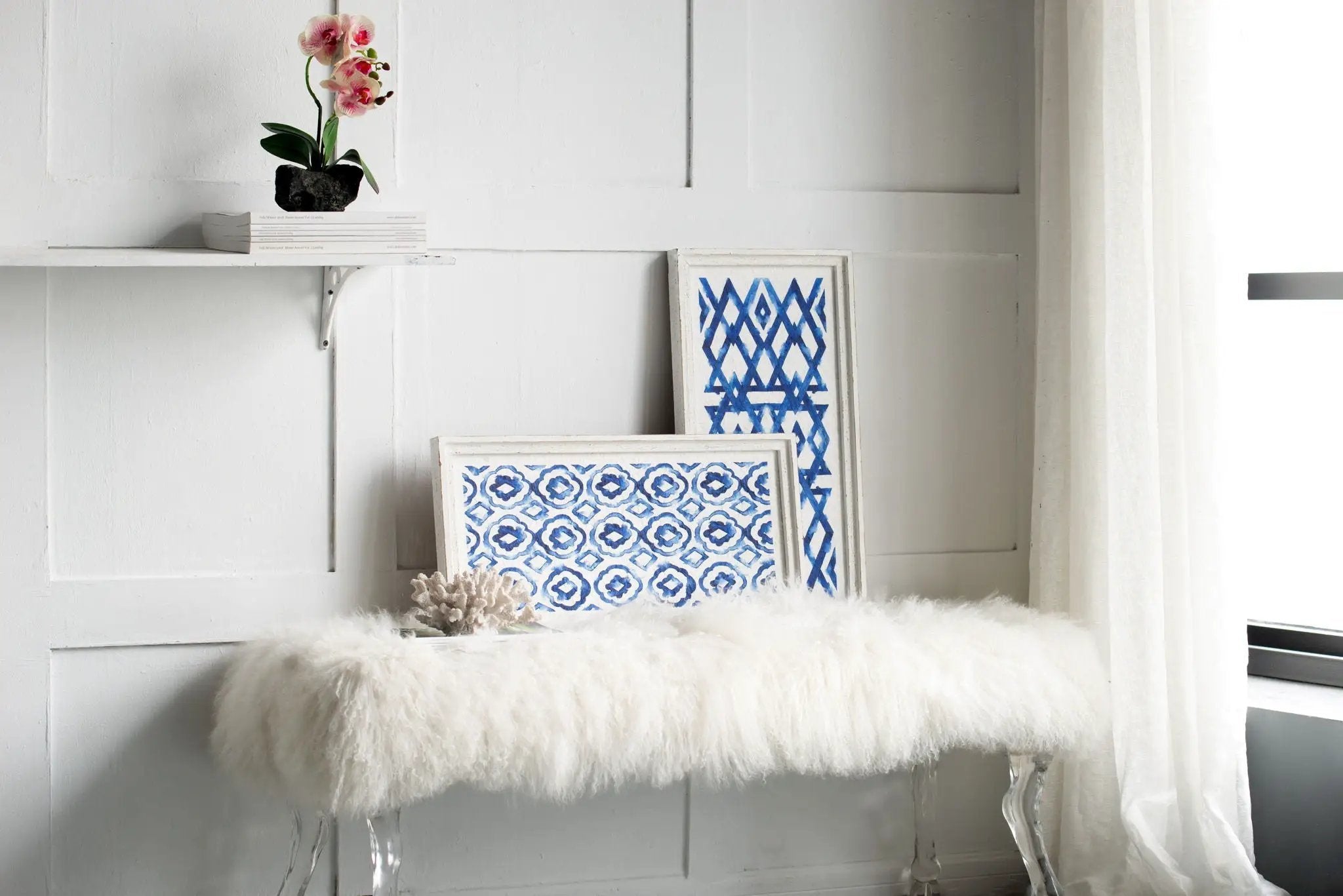 Hanging Sculptures, Modern Wall Art Decor (Set of 2) - White / Blue by HouseOfZazla