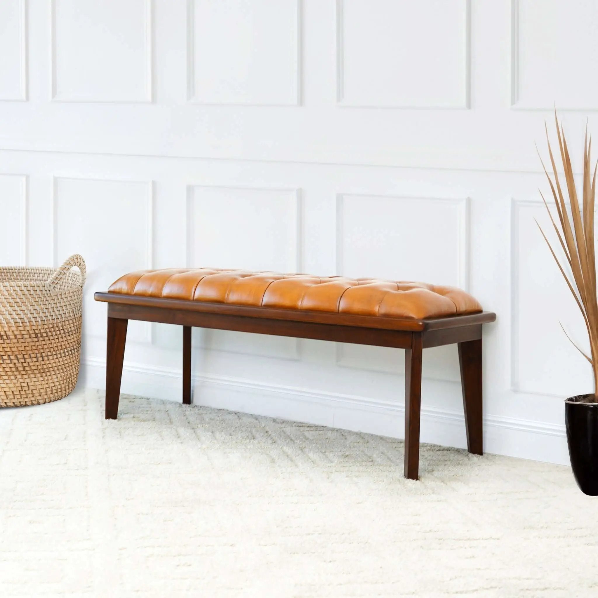 Arden - Bench With Buttons - Brown / Rustic / Tan by Unique Piece Furniture