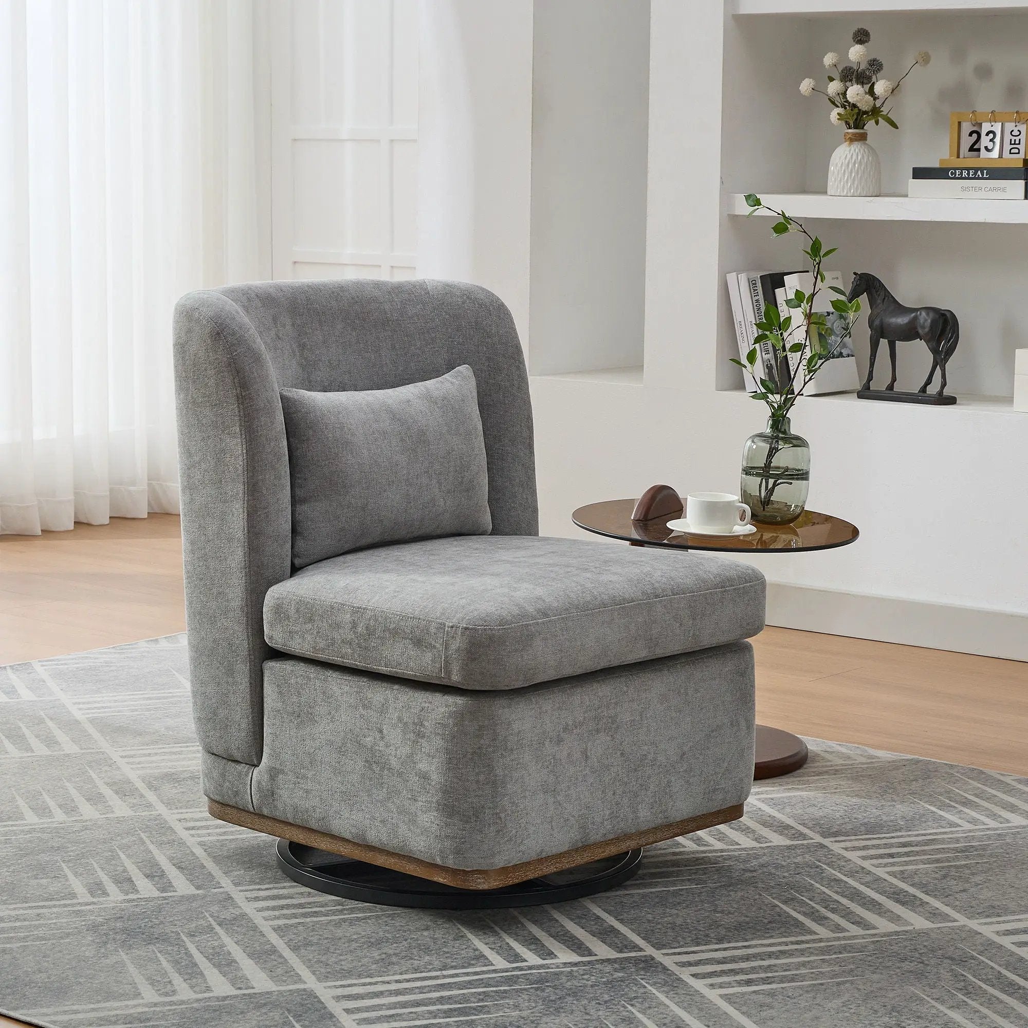 Wide Modern Cushioned Armless Metal Base 360° Swivel Chair With Pillow by Unique Piece Furniture