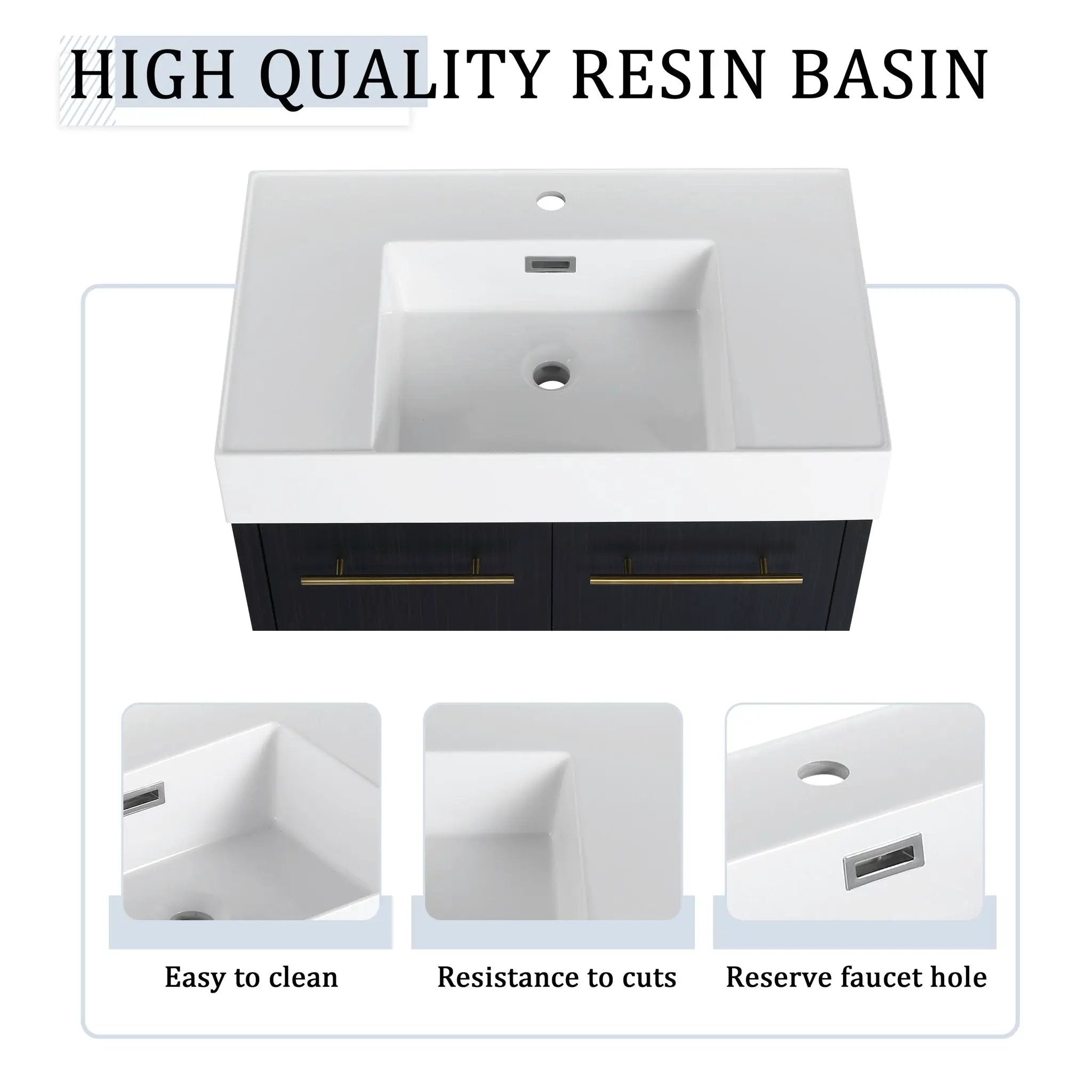 Modern Wall Mounted Bathroom Vanity With Thick Edge Resin Sink And Storage Rack by Unique Piece Furniture