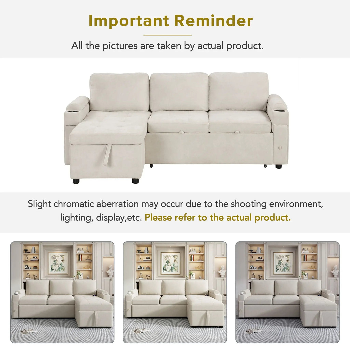 Convertible L Shaped Sofa Couch With Storage, Cup Holders, USB Ports by HouseOfZazla