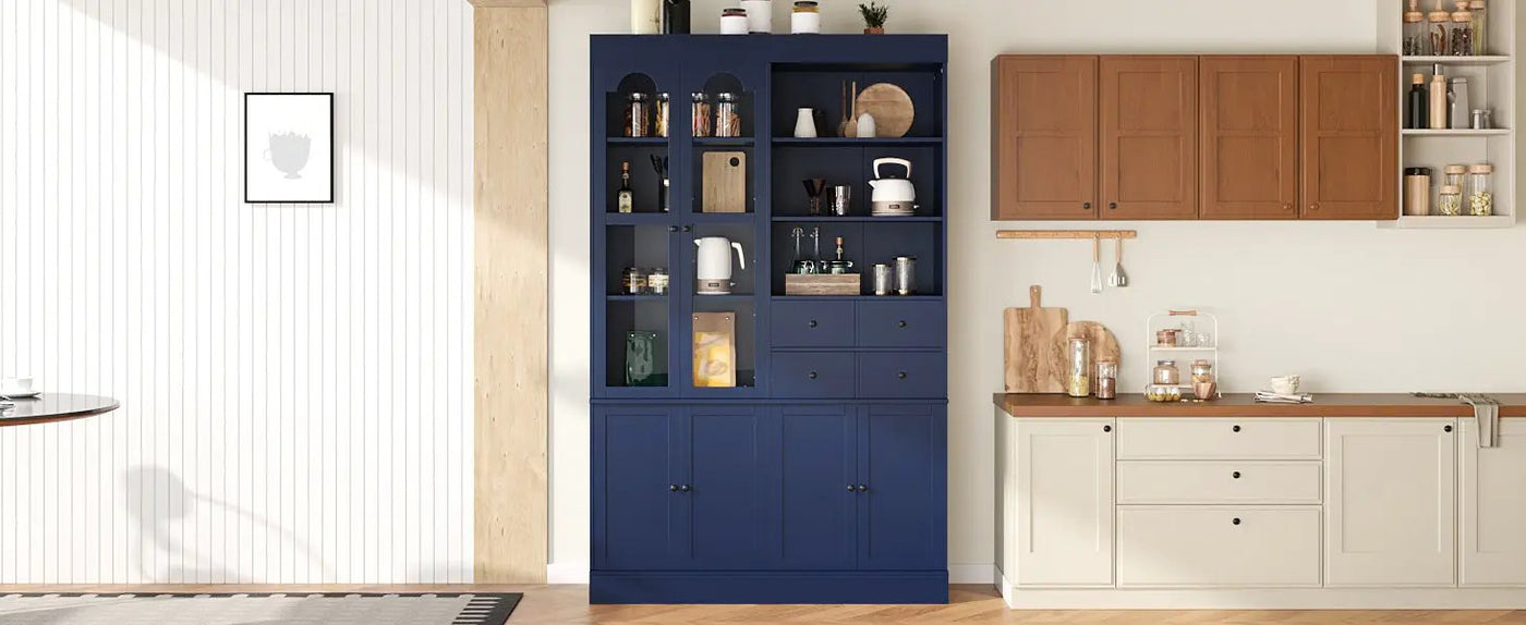 TOPMAX Freestanding Buffet With Hutch - Tall Kitchen Pantry Cabinet by HouseOfZazla