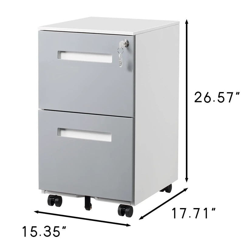 3 Drawer Mobile Locking File Cabinet, Rolling Filing Cabinet For Letter / A4 Size With 5 Wheels - Gray by Unique Piece Furniture