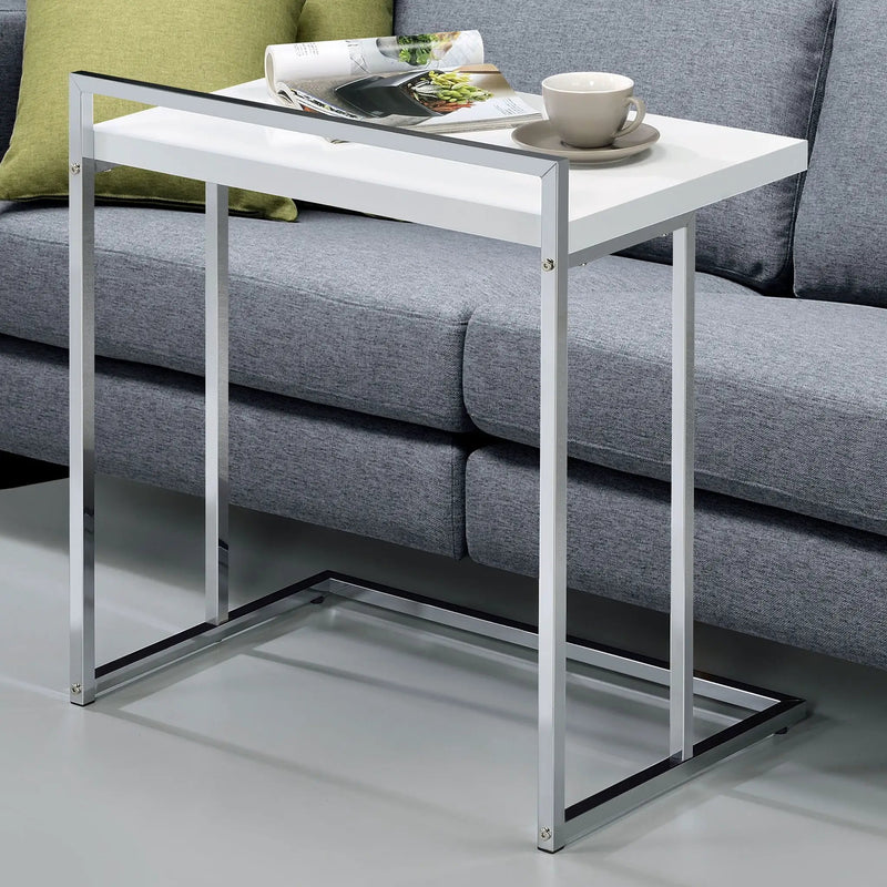 Dani Rectangular C-Shaped Sofa Side Table White High Gloss by Unique Piece Furniture