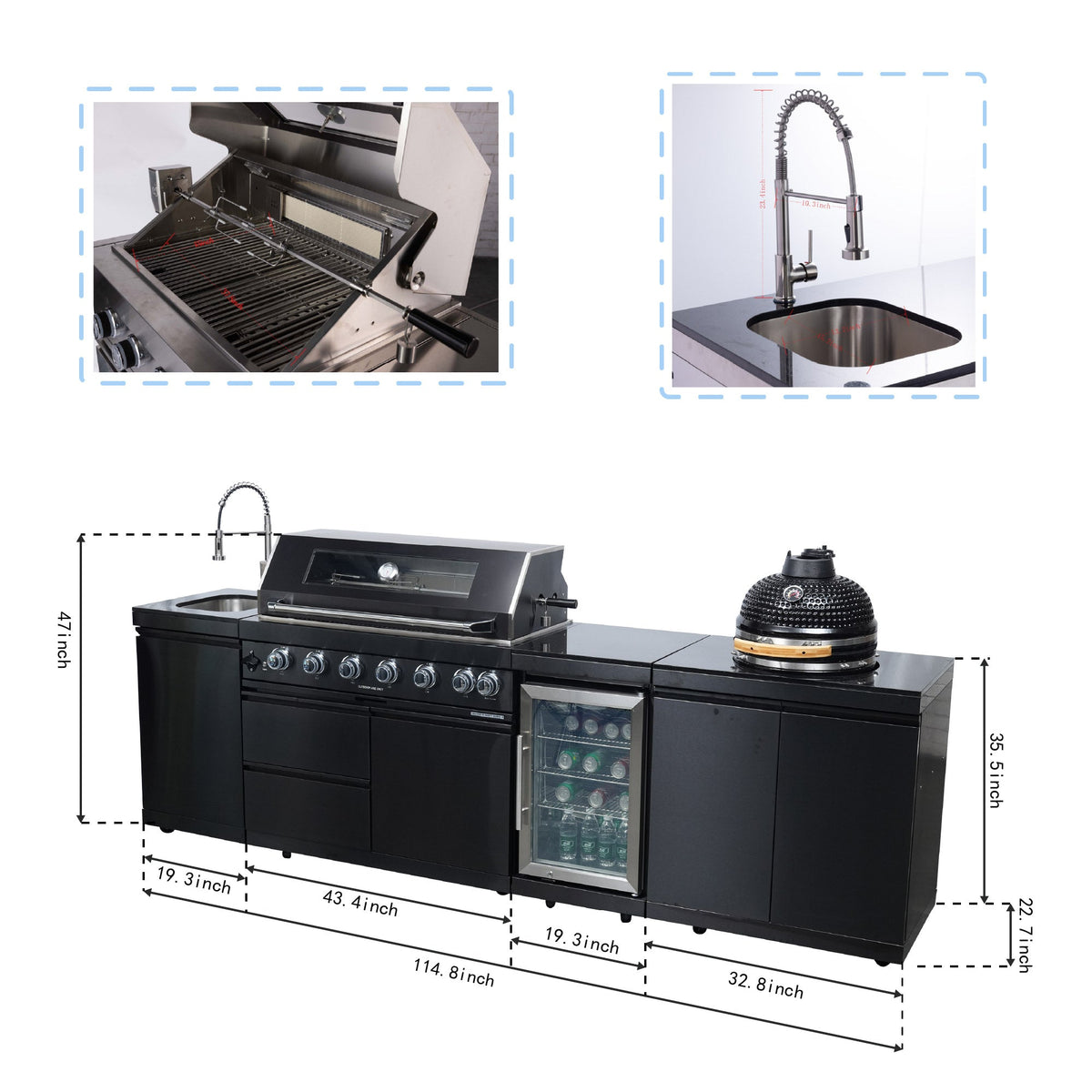 115-Inch Stainless Steel Outdoor Kitchen Barbecue Island Grill with Granite Countertops - Black, photo 2 of 10