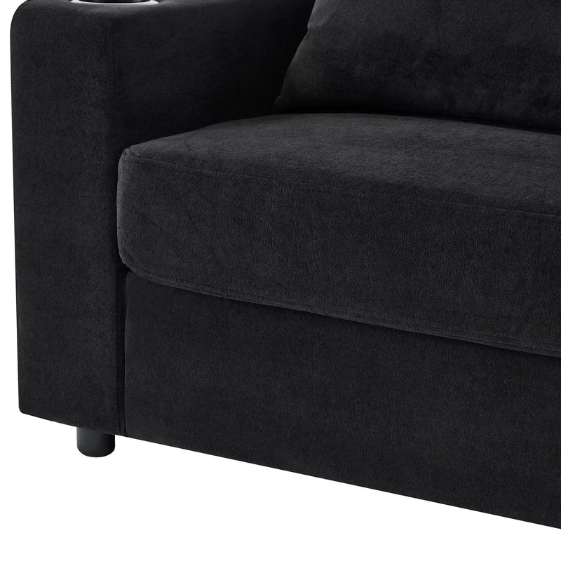Modern Style Armchair Chaise Lounge Sofa Couch With Movable Storage Ottoman, USB Ports, Cup Holders, Phone Holder, Side Pockets by HouseOfZazla