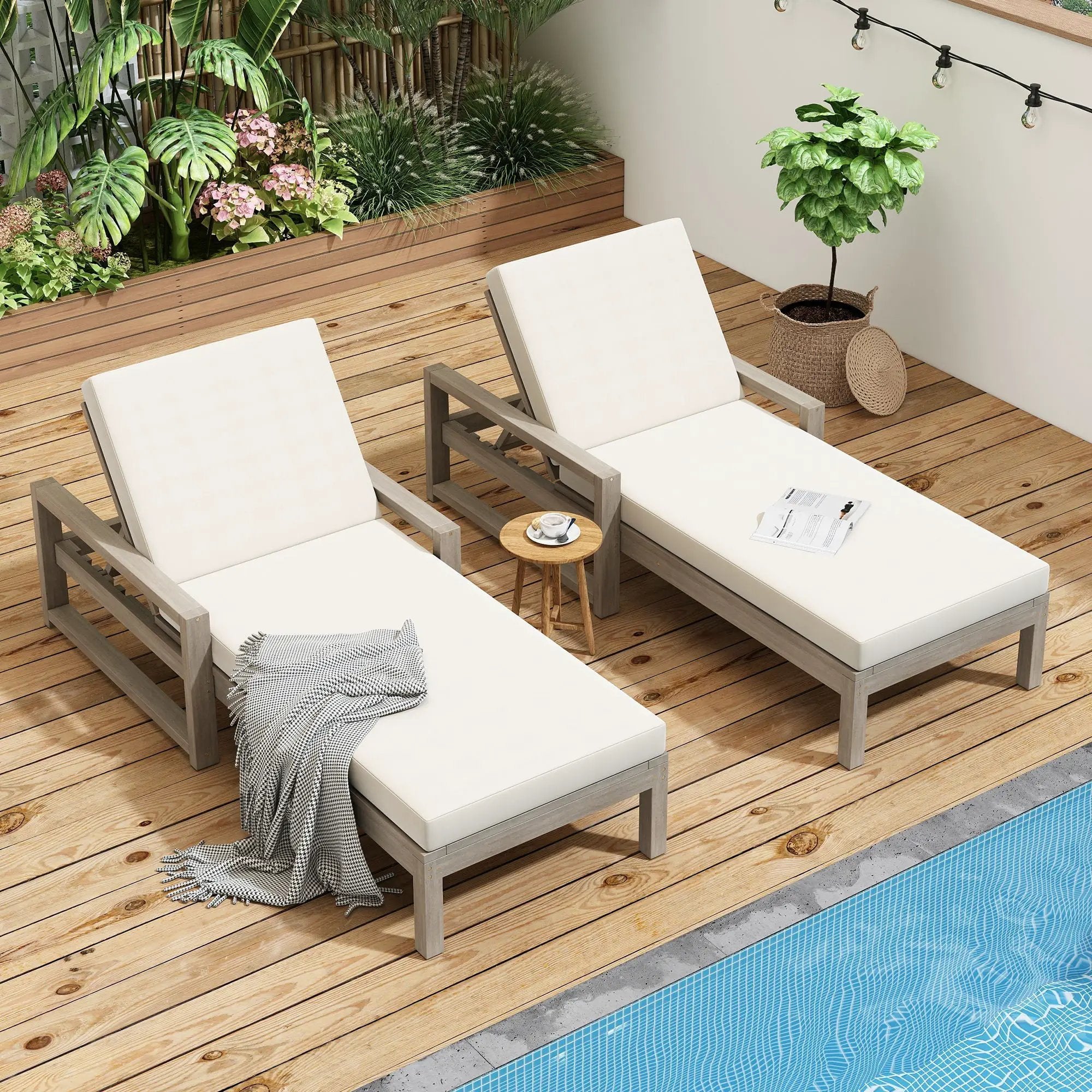 Outdoor Lounge Chairs, 5 Position Chaise Lounge With Adjustable Backrest (Set of 2) - Gray by HouseOfZazla