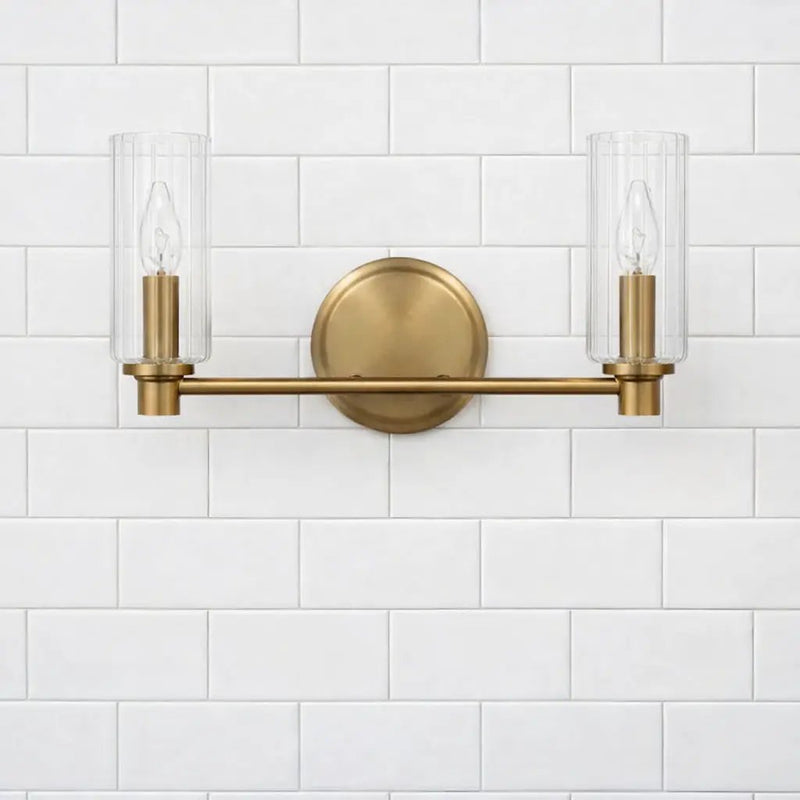 Regal - Double Light Vanity With Clear Ribbed Satin - Antique Brass / Clear by HouseOfZazla