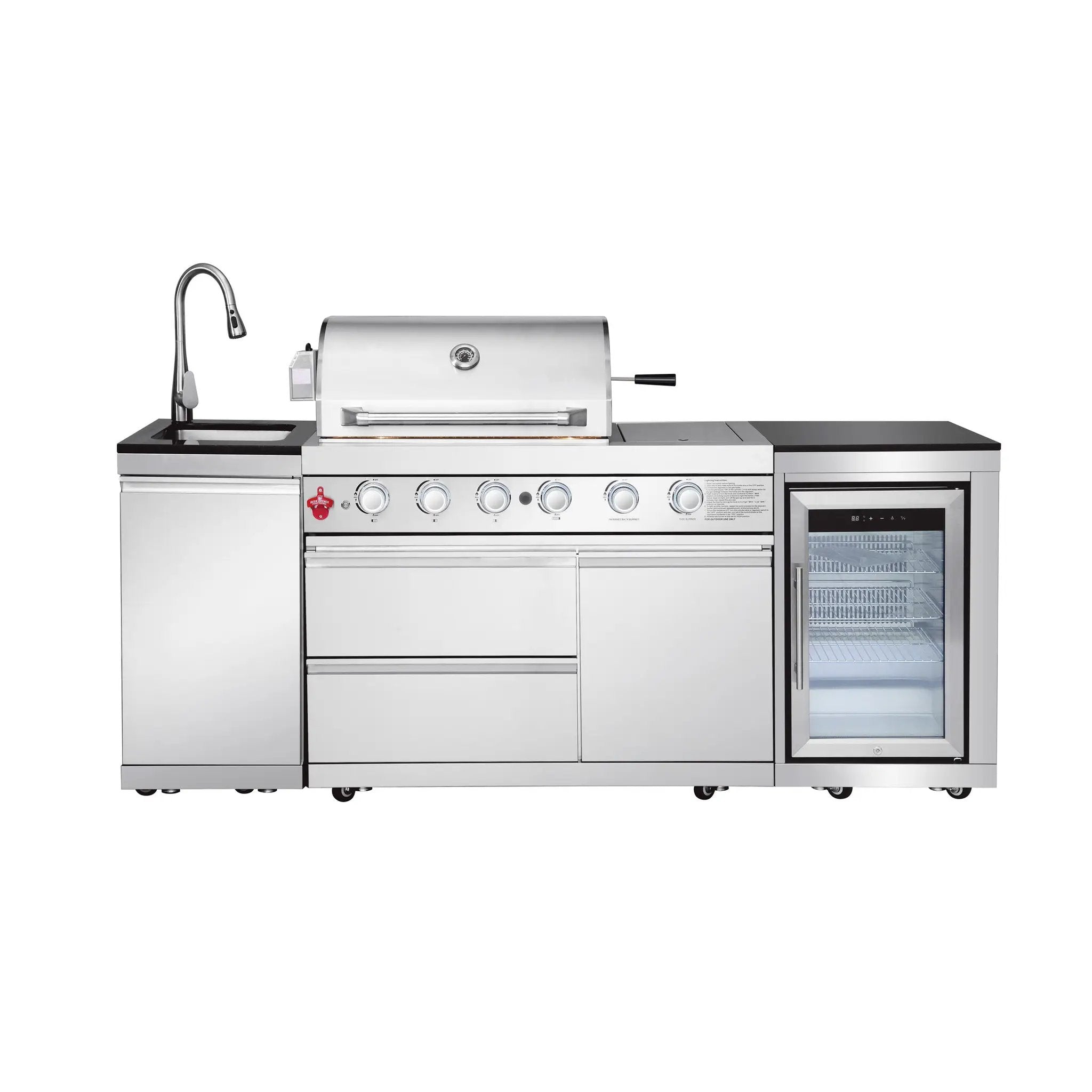 Outdoor Kitchen Island 85.2 Inch 4+1 Burner Propane Gas BBQ Grill 71500 BTU 304 Stainless Steel by HouseOfZazla