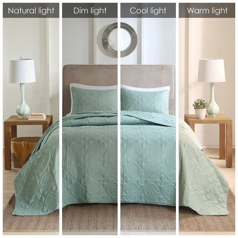 3 Piece Reversible Bedspread Set Seafoam Full/Queen by HouseOfZazla