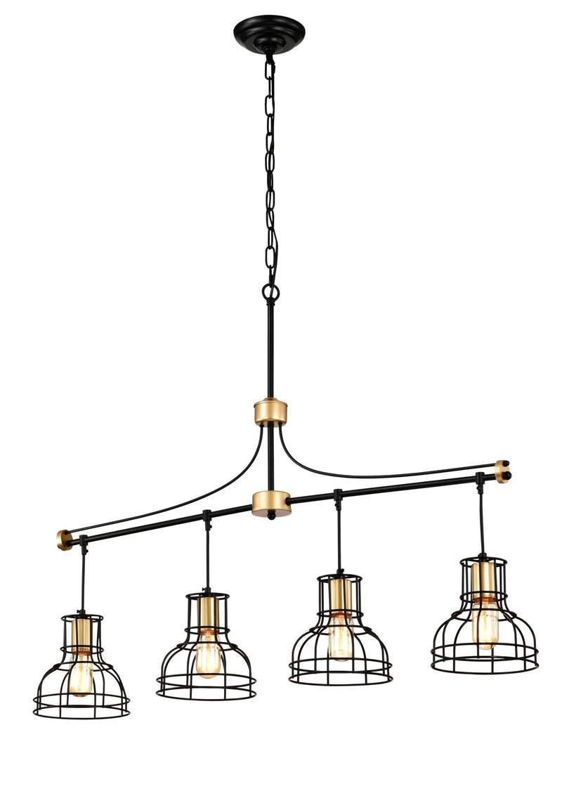 Dining Room Light Fixture / Chandelier Table, 40 -" Hanging For Farmhouse Linear Chandeliers, 5 Light Kitchen Island Lighting Ceiling Chandelier, With Metal Lampshade - Gold / Matte Black by Unique Piece Furniture