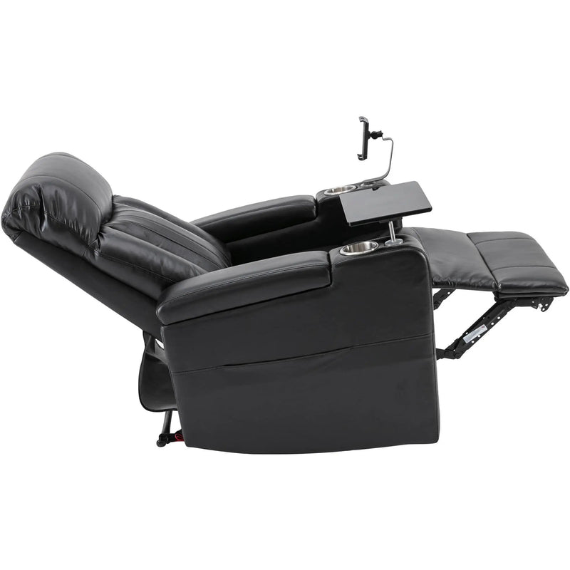 Premium Power Recliner & Storage Arms, Cupholders, Swivel Tray Table And Cell Phone Stand - Black by HouseOfZazla