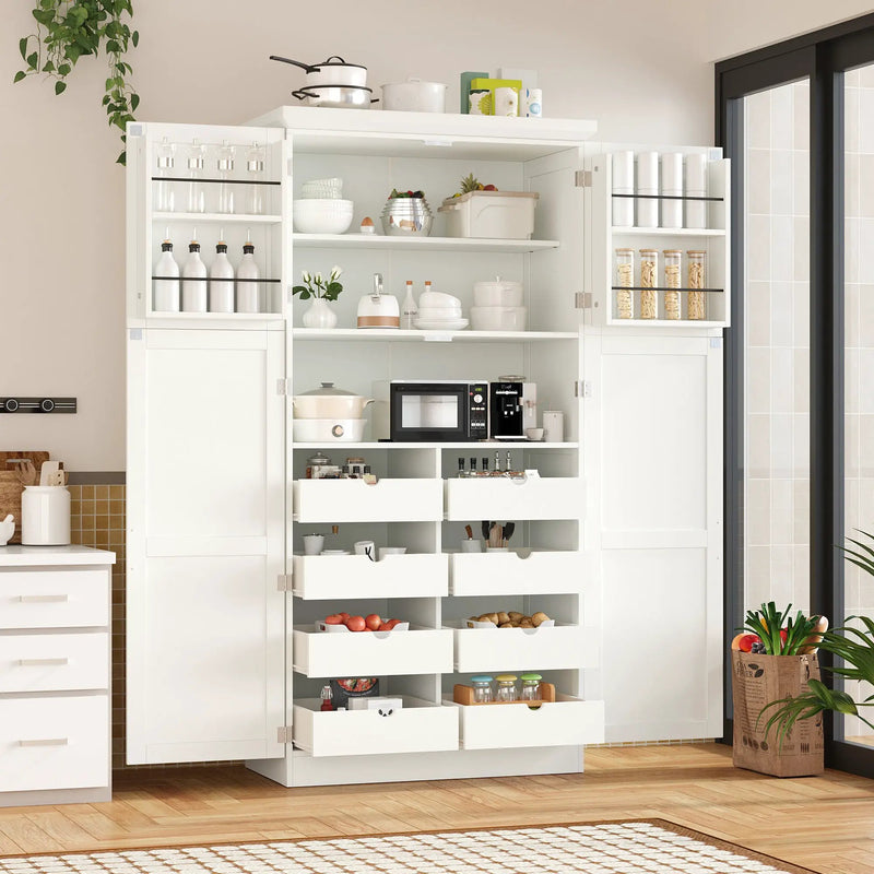 TOPMAX Freestanding Kitchen Pantry Cabinet with 4 Doors and Pull-Out Trays by HouseOfZazla