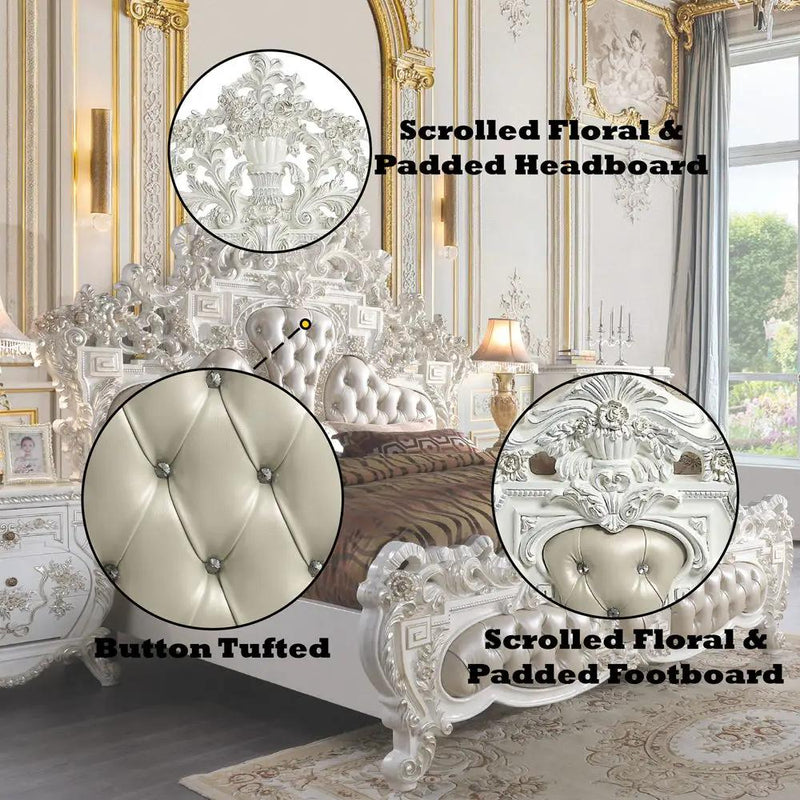 Vanaheim - Eastern King Bed - Beige Synthetic Leather & Antique White by Unique Piece Furniture