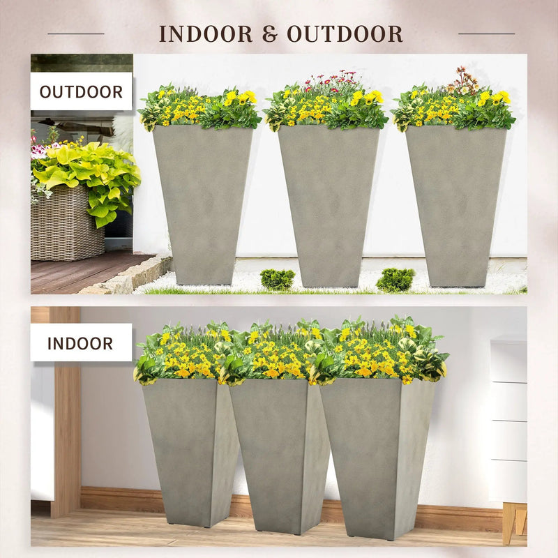 Outsunny Set of 3 Tall Planters with Drainage Hole, Gray by HouseOfZazla