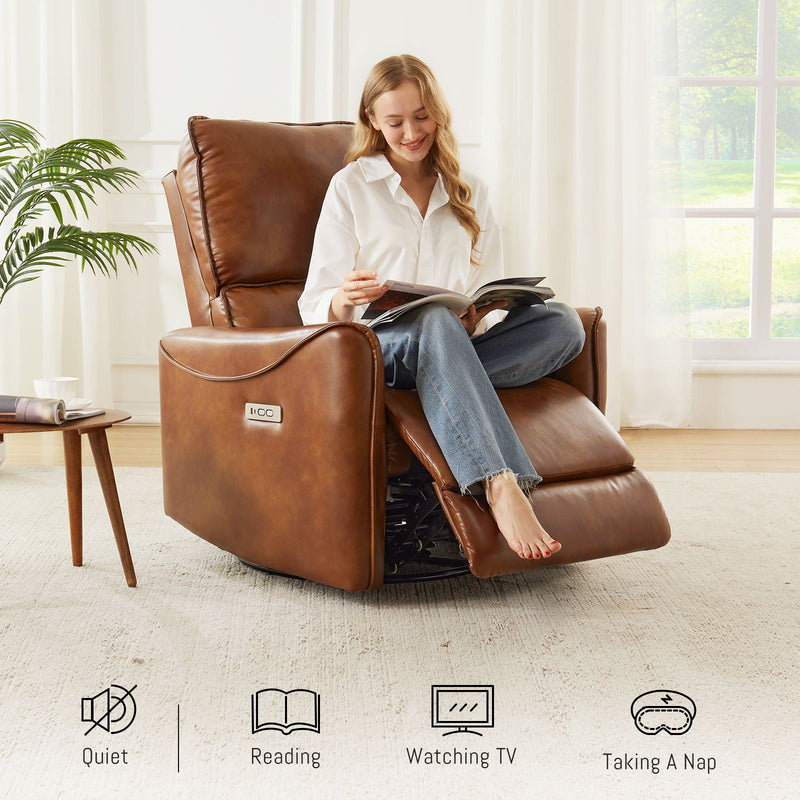 Electric Recliner Chair With Rocker And Swivel Function - Brown by HouseOfZazla