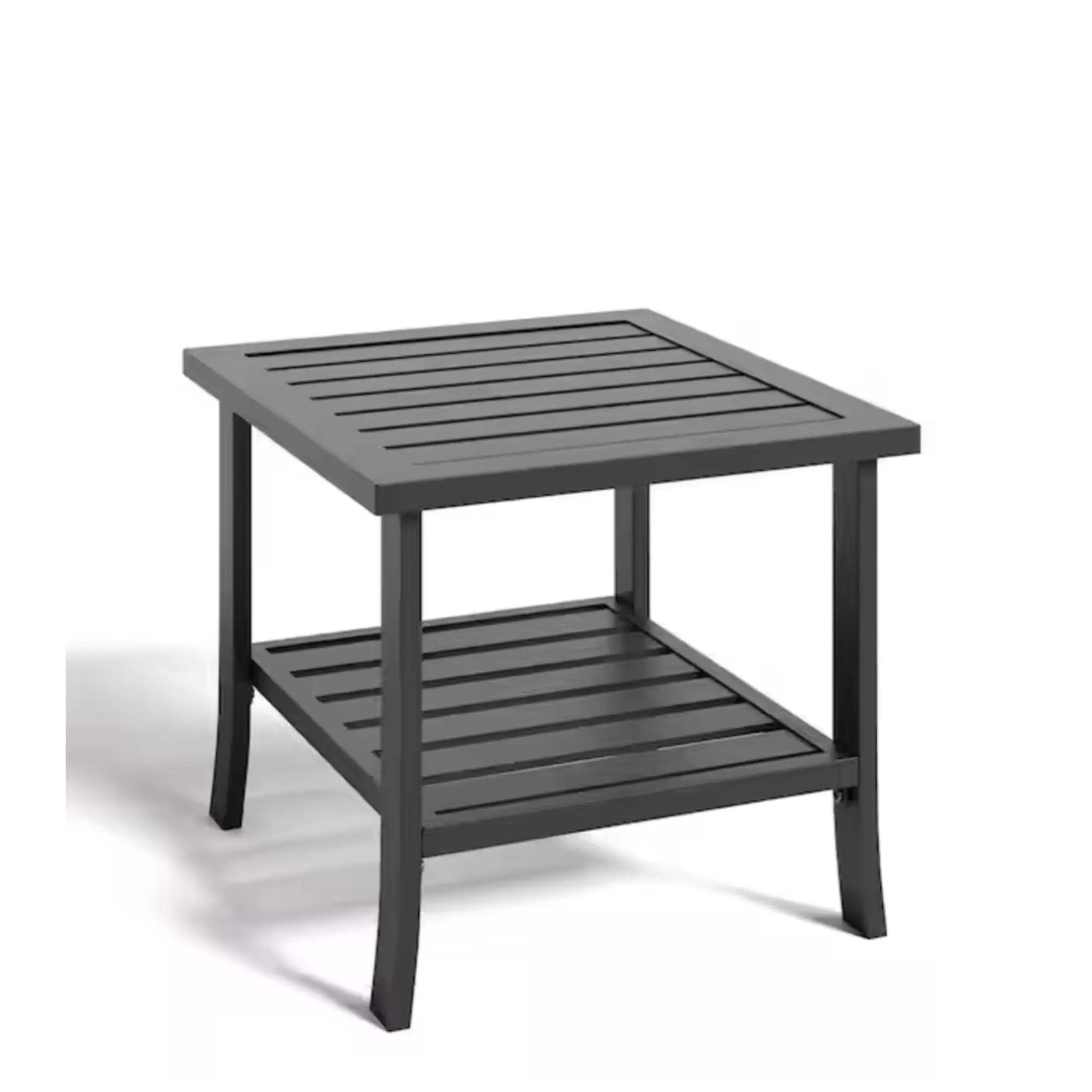 Square 2 Tier All-Weather Outdoor Side Table With Slatted Top by HouseOfZazla