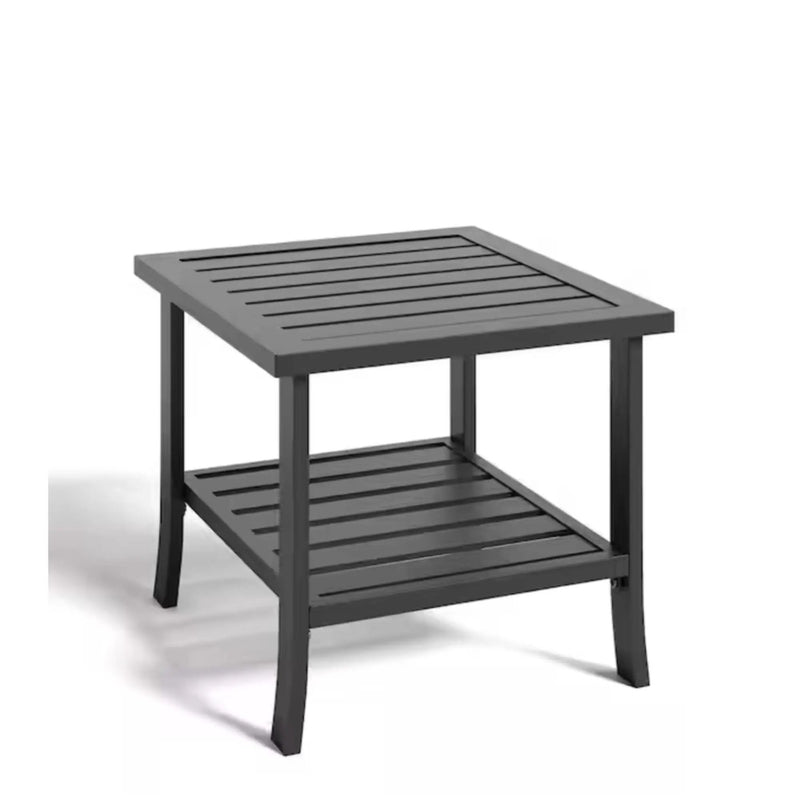 Square 2 Tier All-Weather Outdoor Side Table With Slatted Top by HouseOfZazla