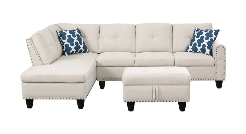 Alger - Wide Left Hand Facing Sofa & Chaise With Ottoman - Beige by Unique Piece Furniture
