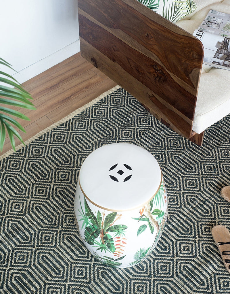 13x13x18 Ceramics Garden Stool Jungle-Themed Accent Side Table by HouseOfZazla