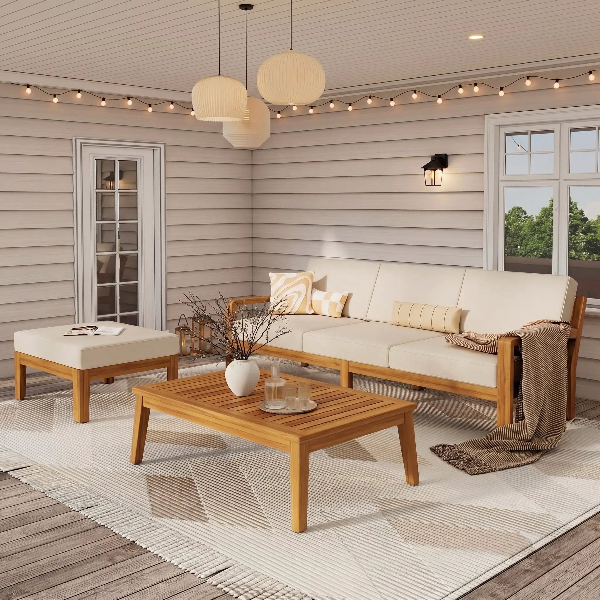 Outdoor L Shape 3pcs Acacia Wood Patio Sofa Set by HouseOfZazla
