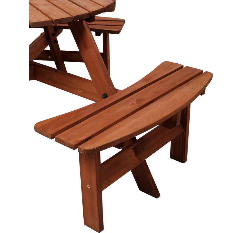 Wooden Kids Picnic Table with 3 Built-in Benches and Umbrella Hole by HouseOfZazla