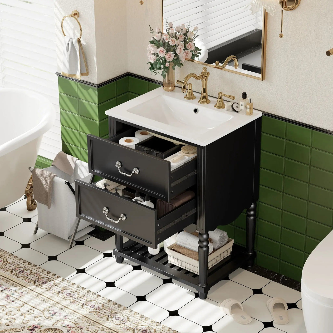 Wave Design Bathroom Vanity With Sink, 2 Drawers And Open Shelf by HouseOfZazla