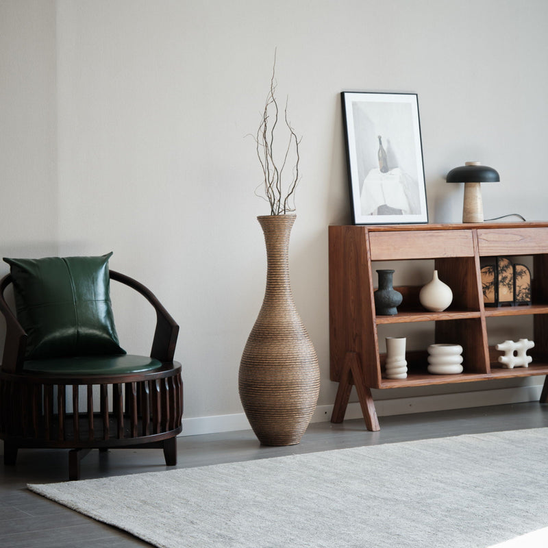 Tall Artificial Rattan Floor Vase with Artistic Design - Beige / Gray, photo 7 of 23