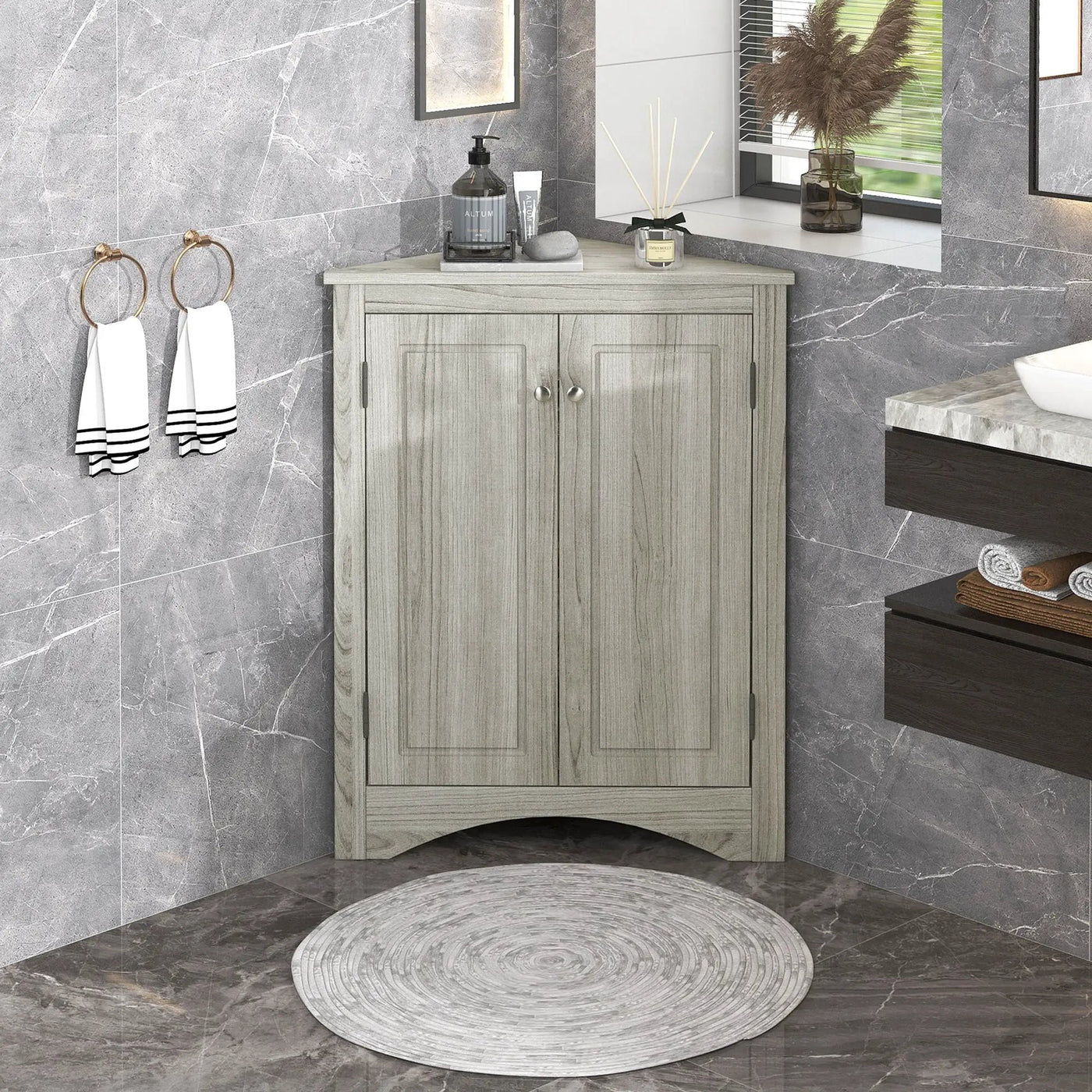 Triangle Bathroom Storage Cabinet With Adjustable Shelves, Freestanding Floor Cabinet For Home Kitchen by HouseOfZazla