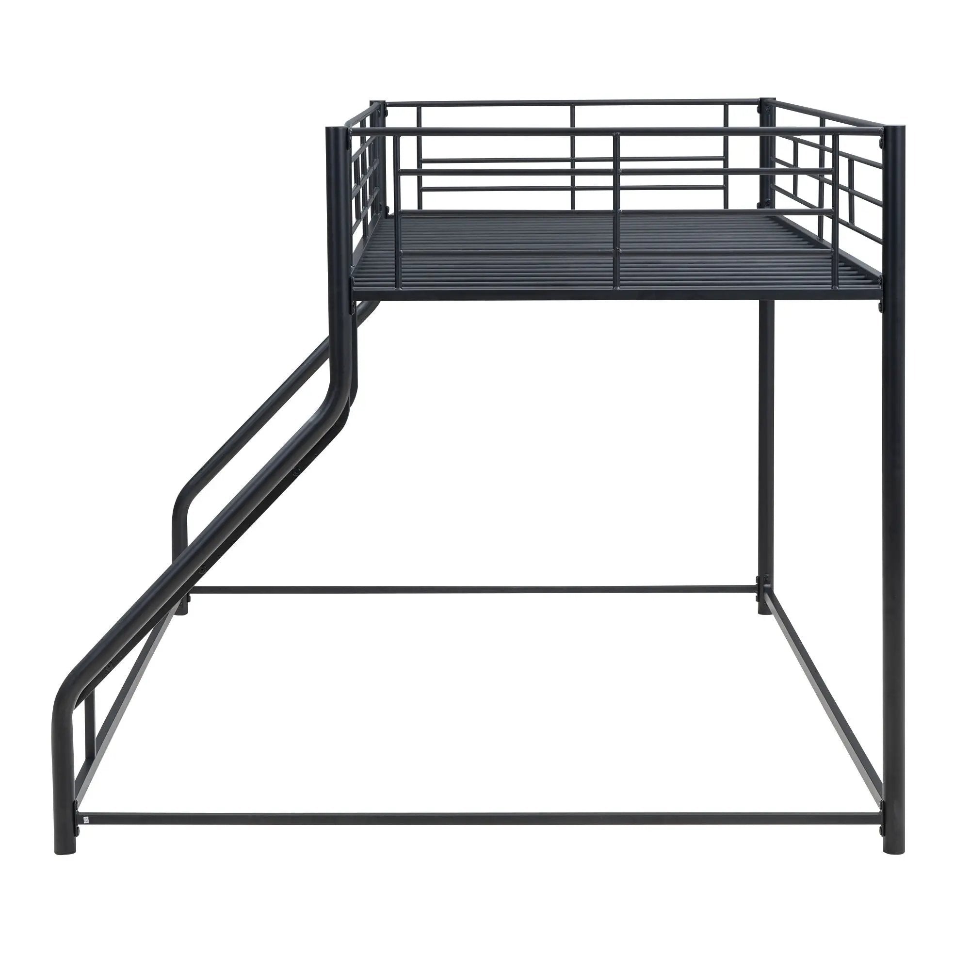 Metal Floor Bunk Bed With Sloped Ladder, Space Saving Design by HouseOfZazla