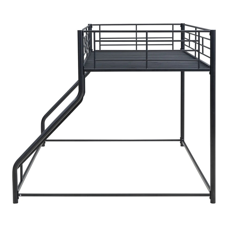 Metal Floor Bunk Bed With Sloped Ladder, Space Saving Design by HouseOfZazla