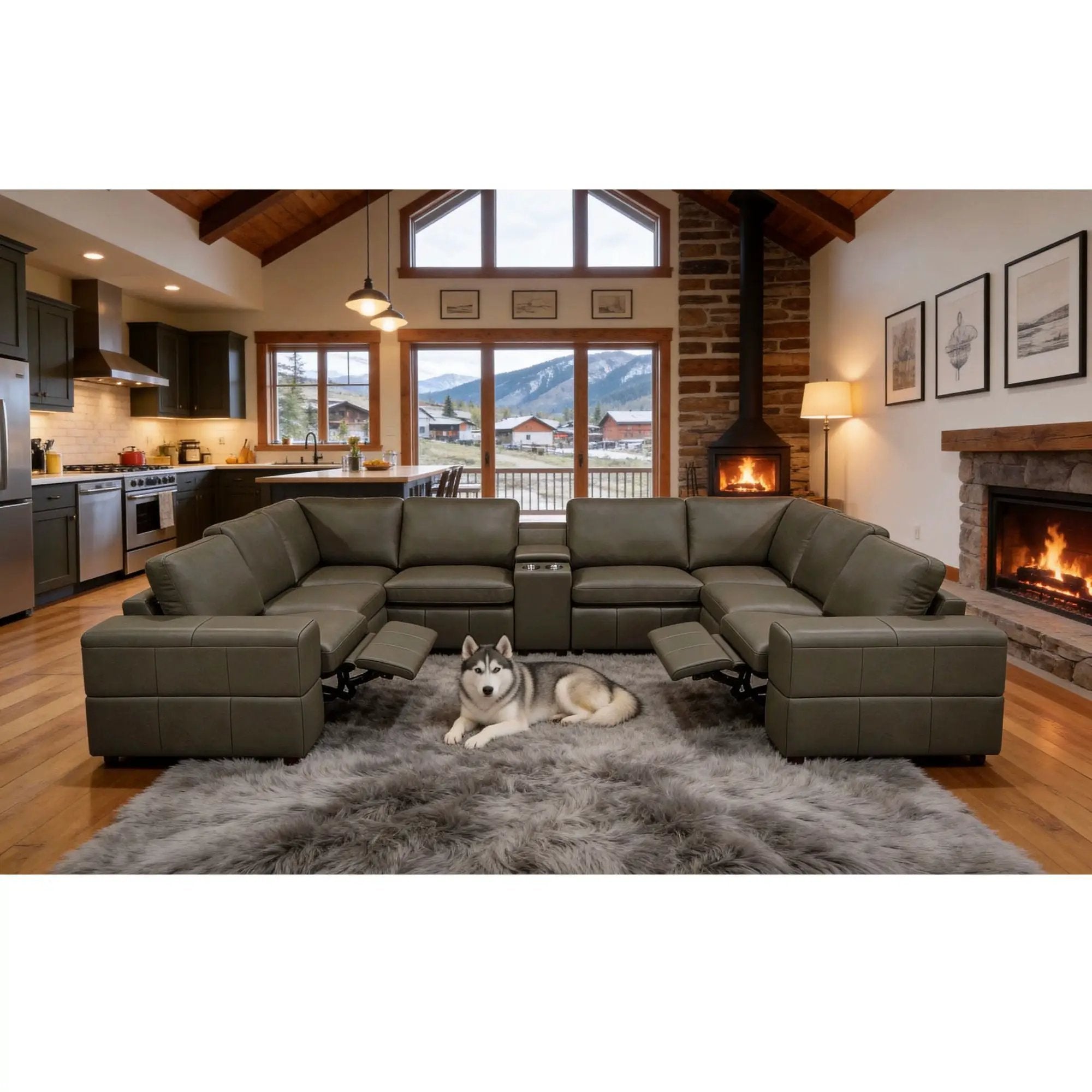 Upholstered Large Arms Sectional With Recliner Seats by Unique Piece Furniture