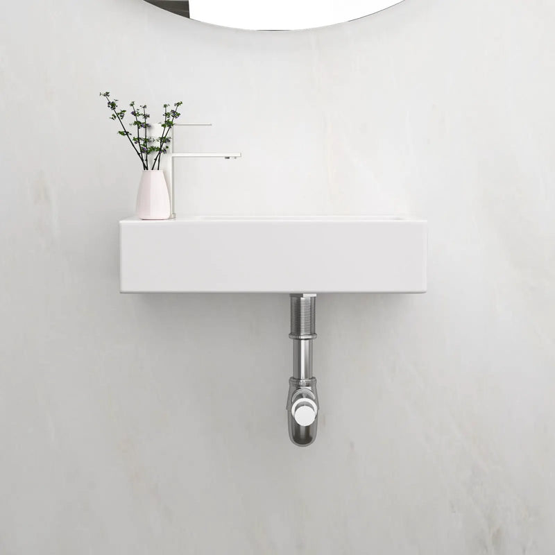 Modern Ceramic Rectangle Wall Mount Bathroom Sink With Single Faucet Hole by HouseOfZazla