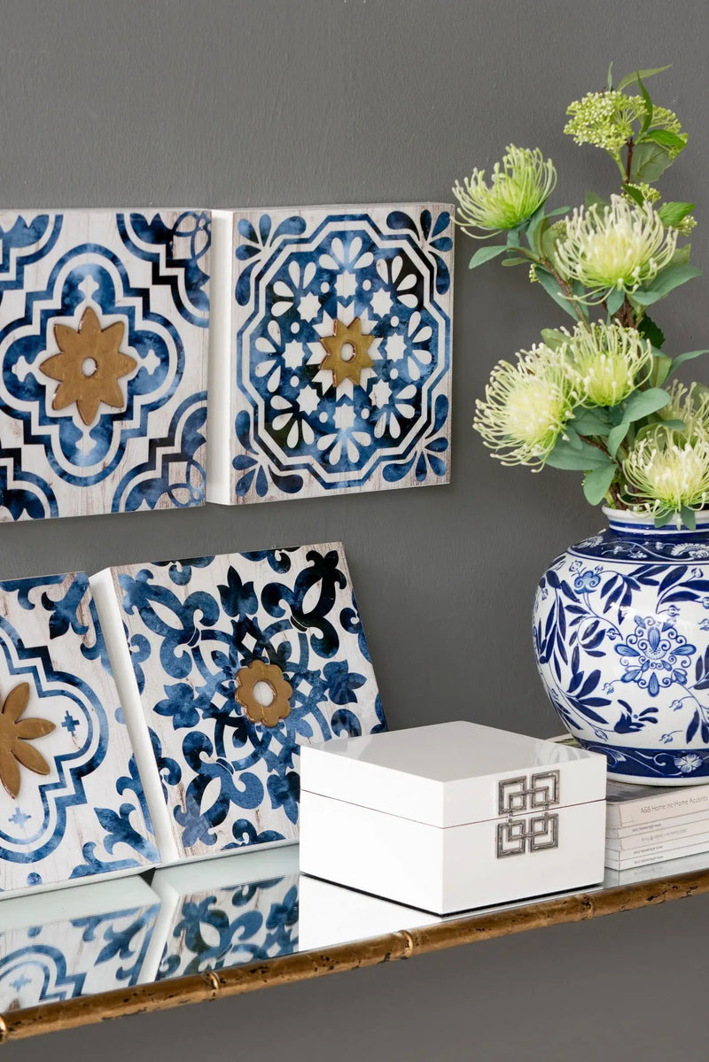 Abstract, And Wall Decor Accents (Set of 4) - White / Blue by Unique Piece Furniture
