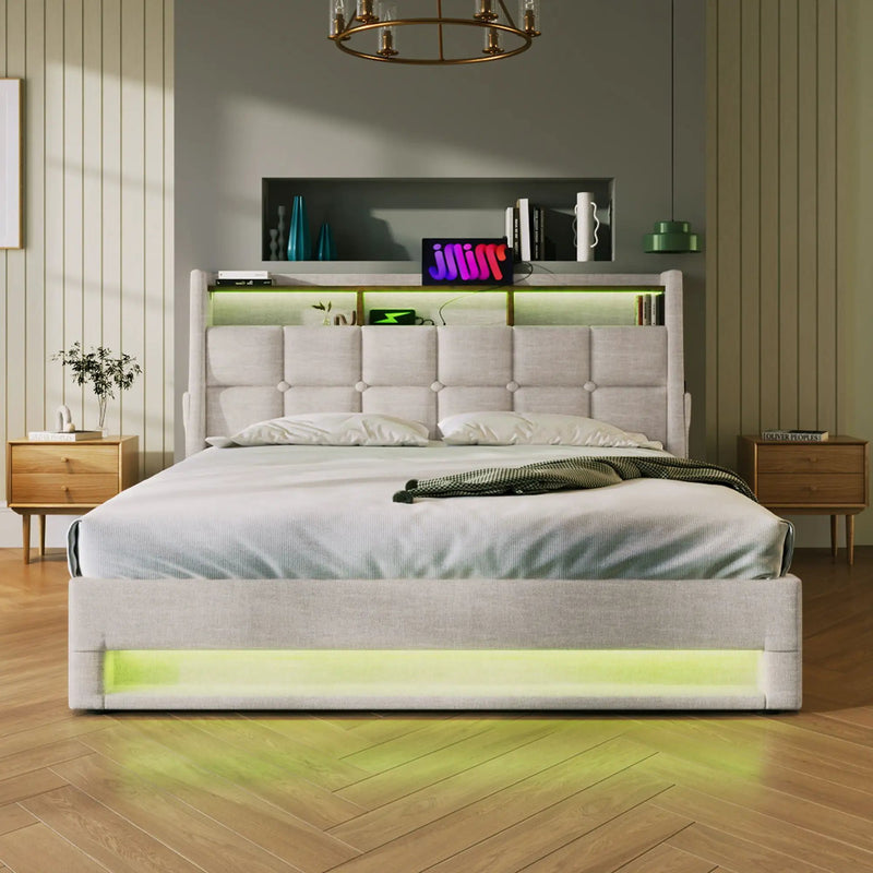 Upholstered Platform Bed With A Hydraulic Storage System, LED And USB Charging (Without Mattress) by Unique Piece Furniture